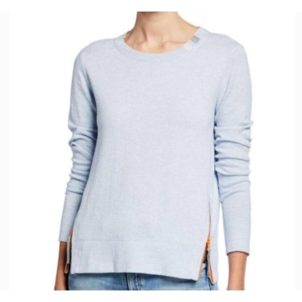 Lisa Todd Light Blue Cotton Cashmere Side Zip Sweater Small Colorblock